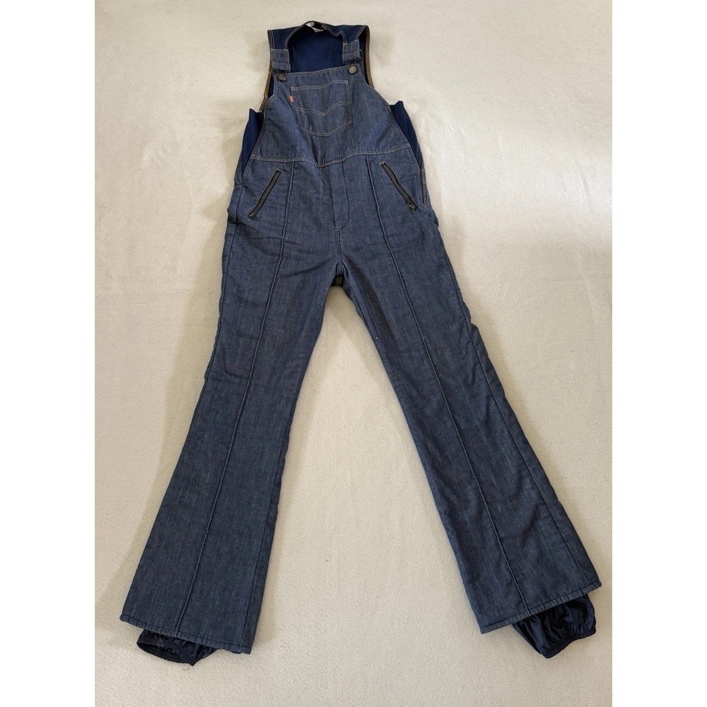 VTG 70s Levi's Orange Tab Denim Ski Bib Flare Bell Bottom Snow Pants 36x31